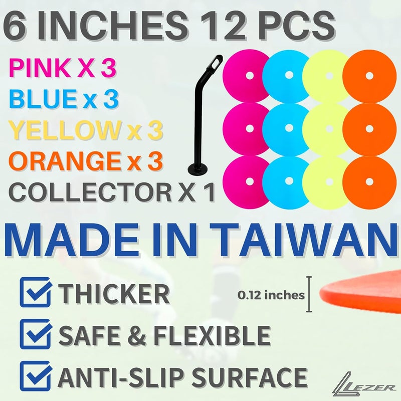 LEZER 6 Inch 8 Inch Flat Cones, Spot Markers, Soccer Cones, Field Court Markers, Sit Spots, Flat Discs, Soccer Training Equipment, Agility Practice, Football, Made in Taiwan - Image 2